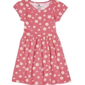 Miss Pink Girls Fit and Flare Short Sleeve Pink Hearts and Daisy Play Dress 6X